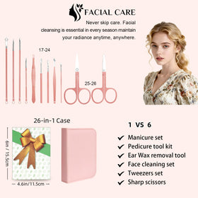 Pink travel case of LUCK AROUND manicure set open