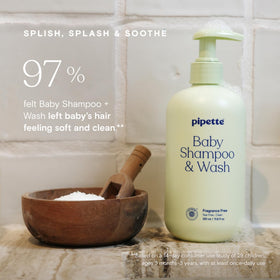 Pipette Baby Shampoo + Wash bottles in a bathroom setting
