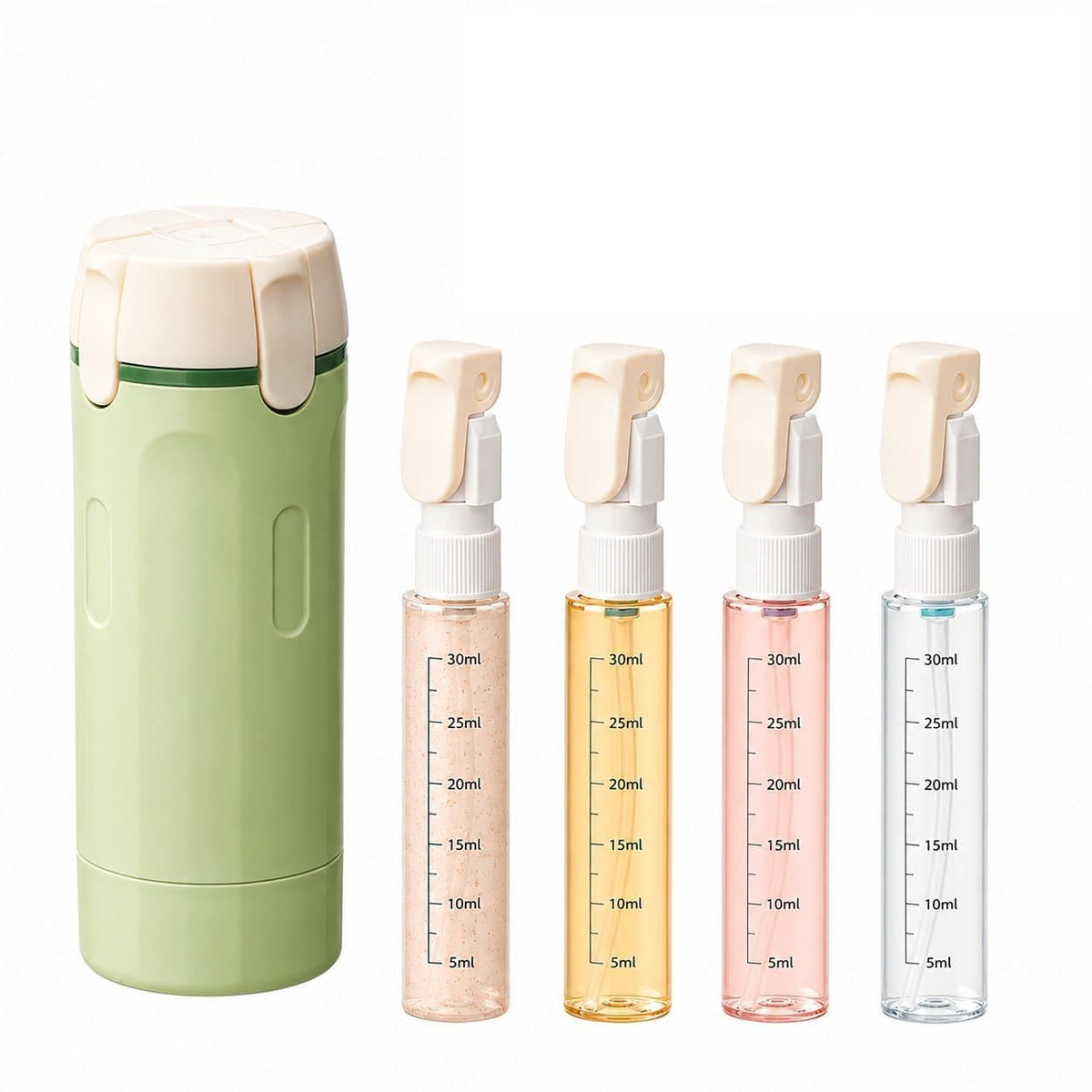 PIQOLA 4 in 1 Travel Dispenser Bottle front view, green