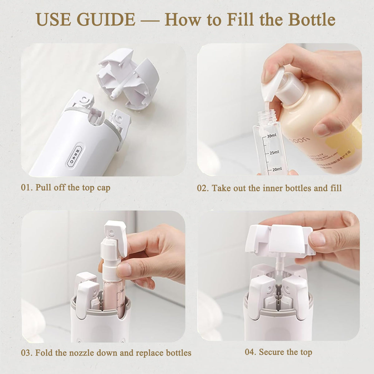 PIQOLA 4 in 1 Travel Dispenser Bottle open showing inner bottles