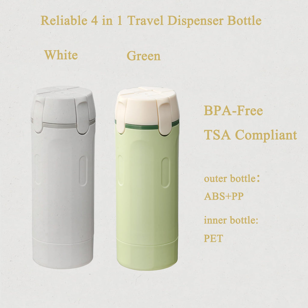 PIQOLA Travel Dispenser Bottle with refillable bottles displayed