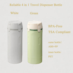 PIQOLA Travel Dispenser Bottle with refillable bottles displayed