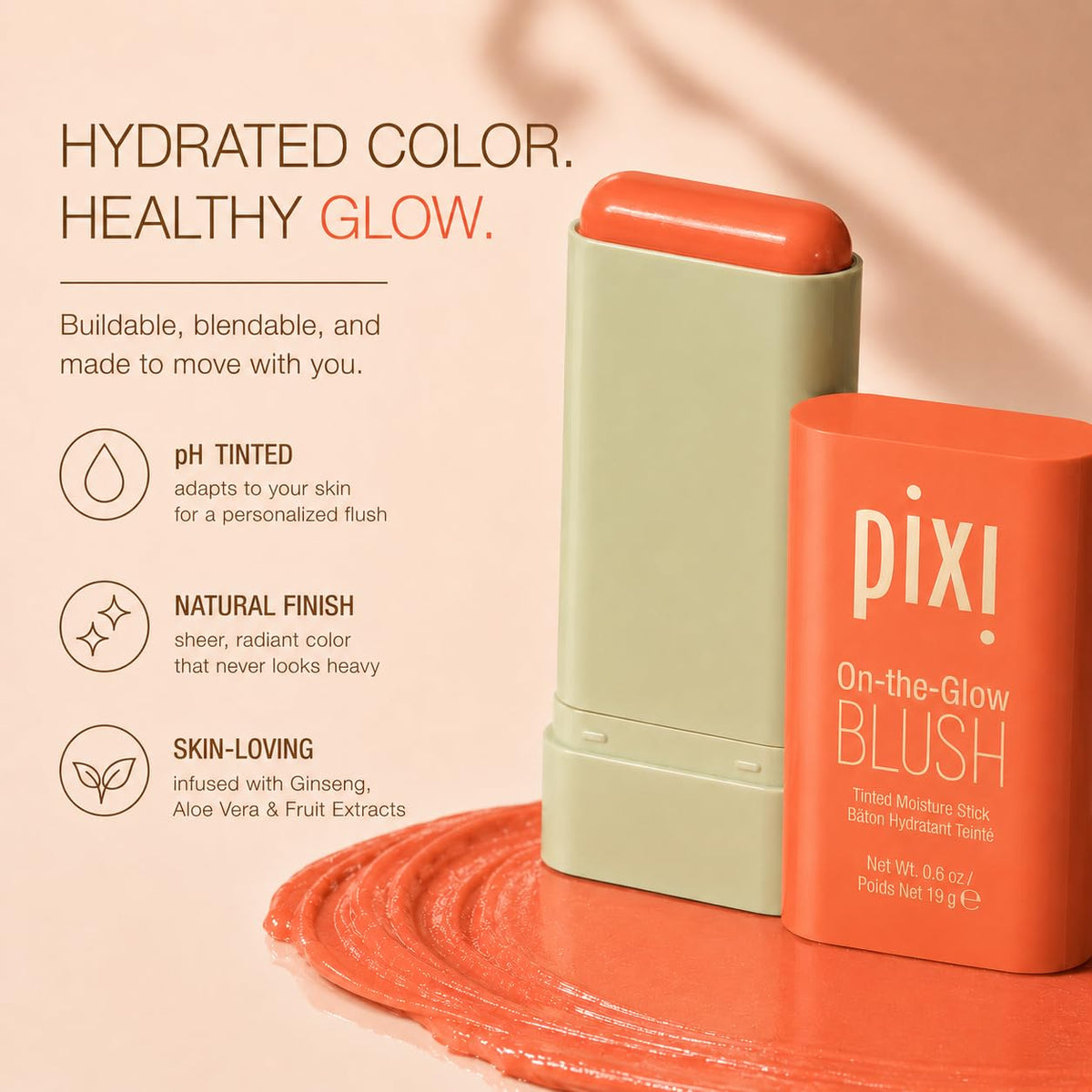 Pixi Blush Stick applied on cheeks for a natural glow
