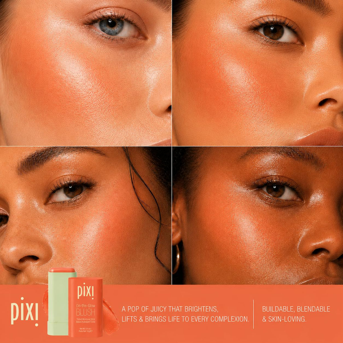 Pixi Blush Stick applied on lips for a fresh look