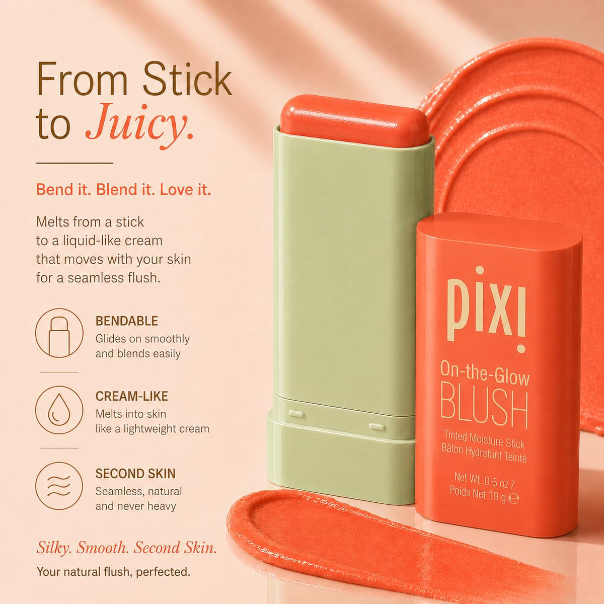 Pixi Blush Stick with packaging, highlighting clean ingredients