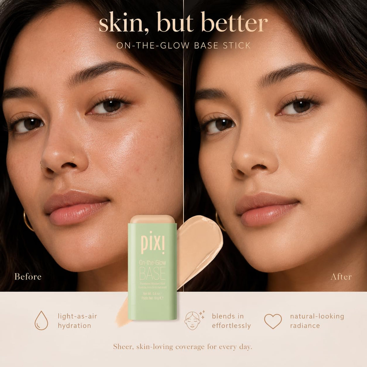Pixi On-the-Glow Base Tinted Moisturiser Foundation Stick swatch on skin