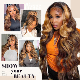 Pizazz Honey Blonde Lace Front Wig styled in a half-updo