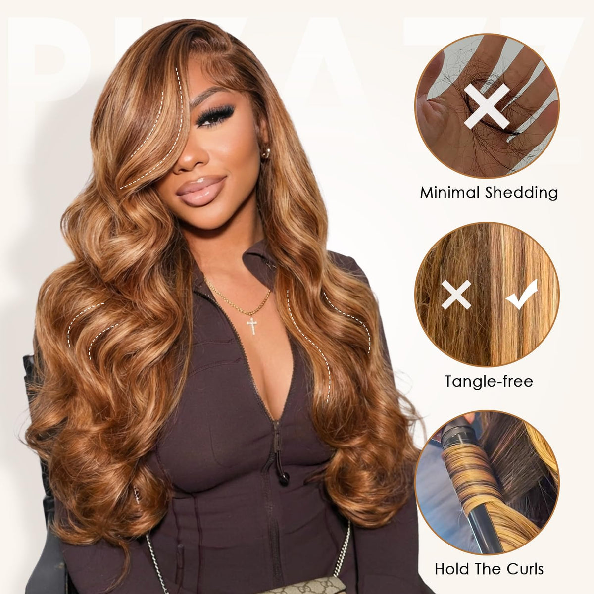 Pizazz Honey Blonde Lace Front Wig worn by model at a party