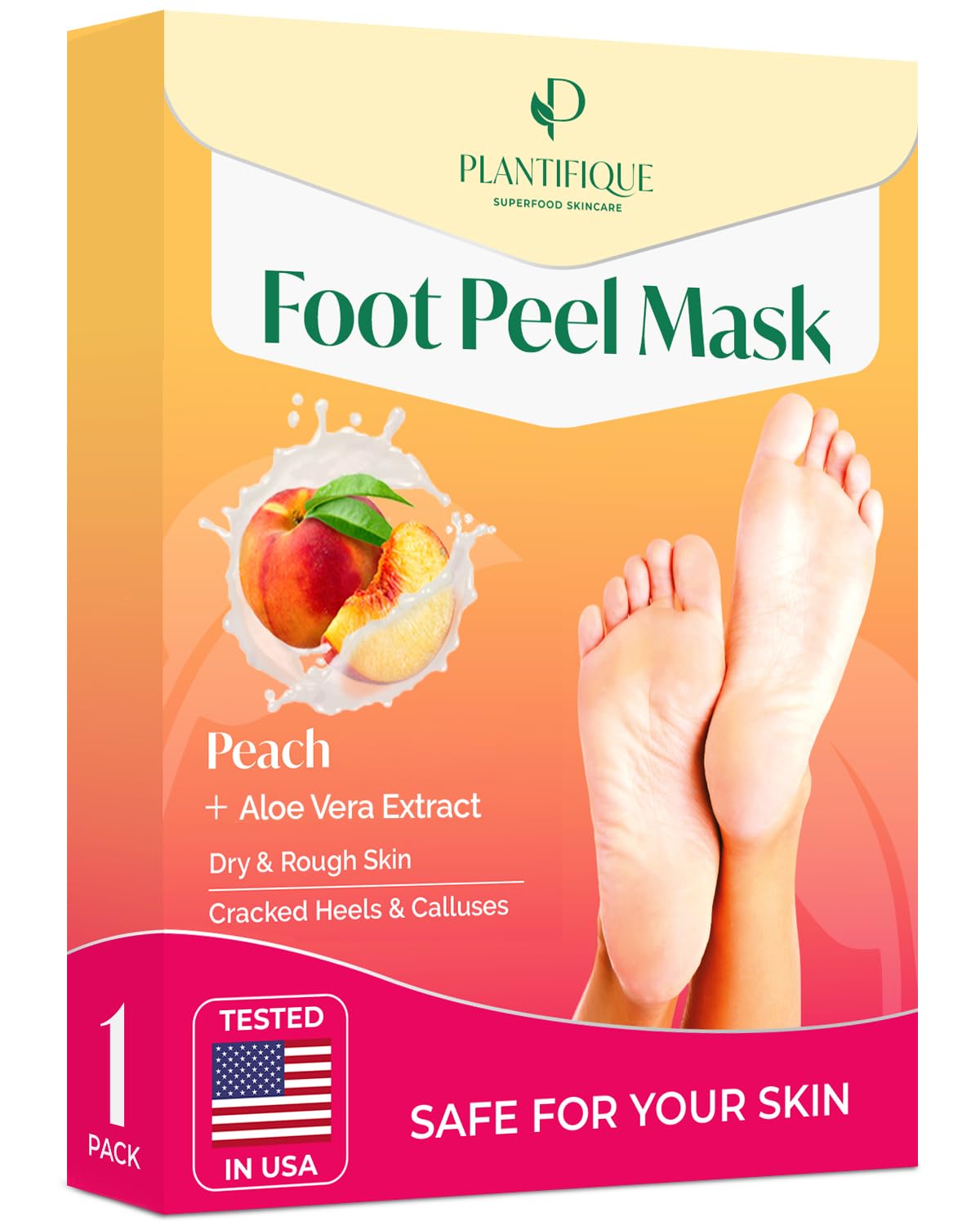 PLANTIFIQUE Foot Peeling Mask Peach front view