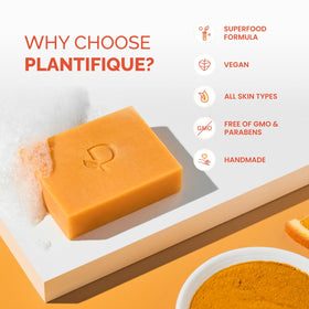 PLANTIFIQUE Kojic Acid and Turmeric Soap with fresh fruit
