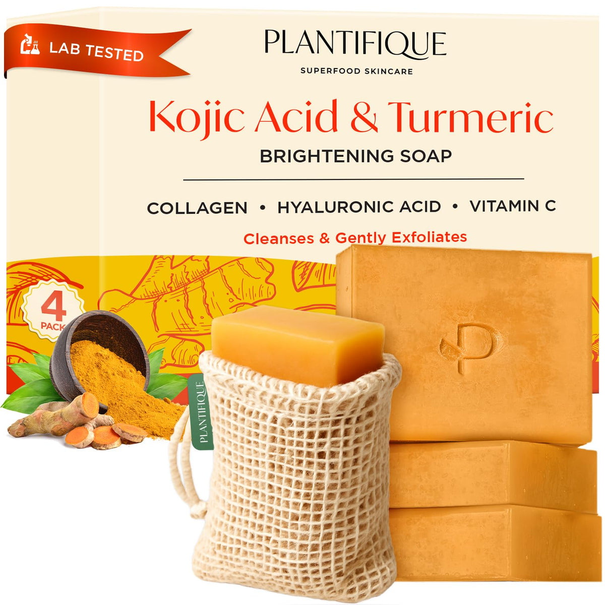 PLANTIFIQUE Kojic Acid & Turmeric Soap front view