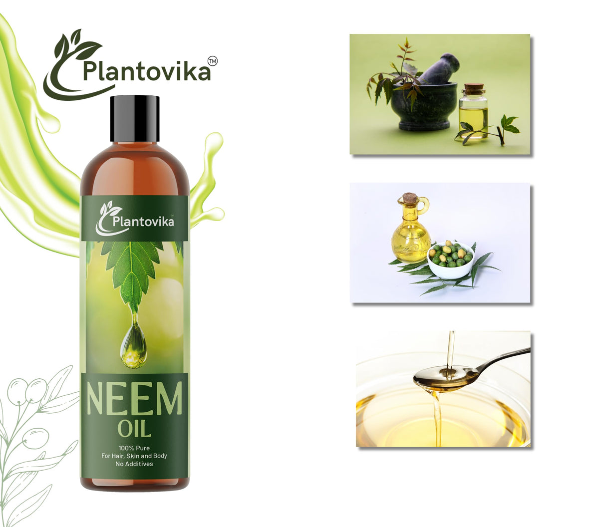 Plantovika Pure Neem Oil 16 oz in a natural setting with plants