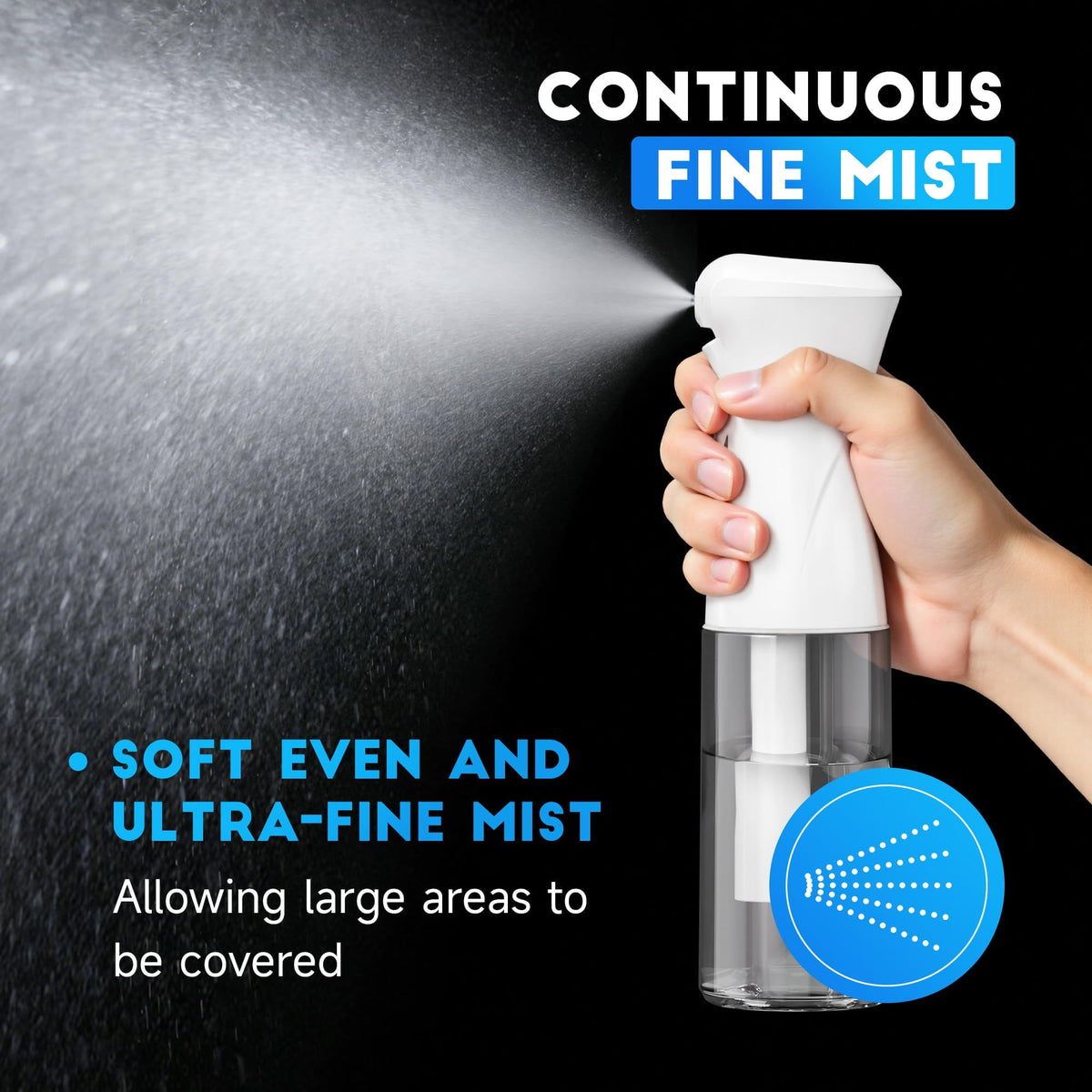 Plaode spray bottle with ultra-fine mist in action