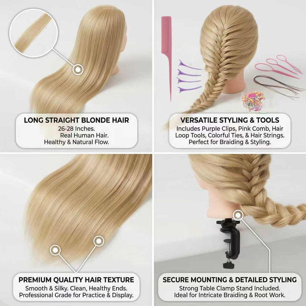 PlatolPro mannequin head with table clamp for hands-free styling
