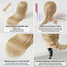 PlatolPro mannequin head with table clamp for hands-free styling