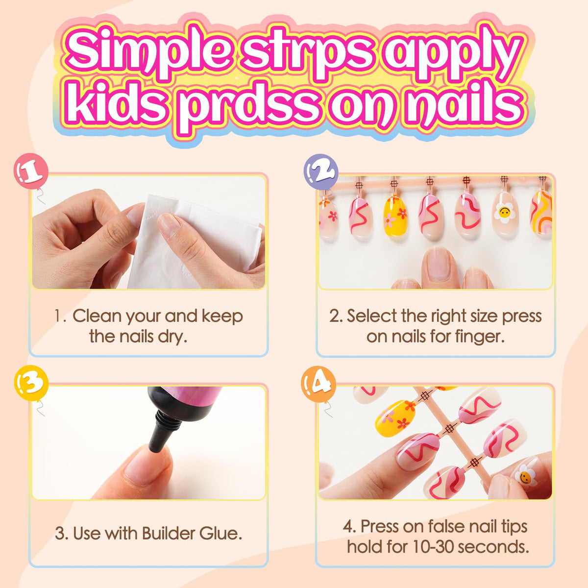 Plauva press on nails applied on children's hands