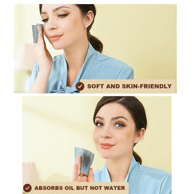 PleasingCare Large Face Oil Blotting Sheets on a makeup table