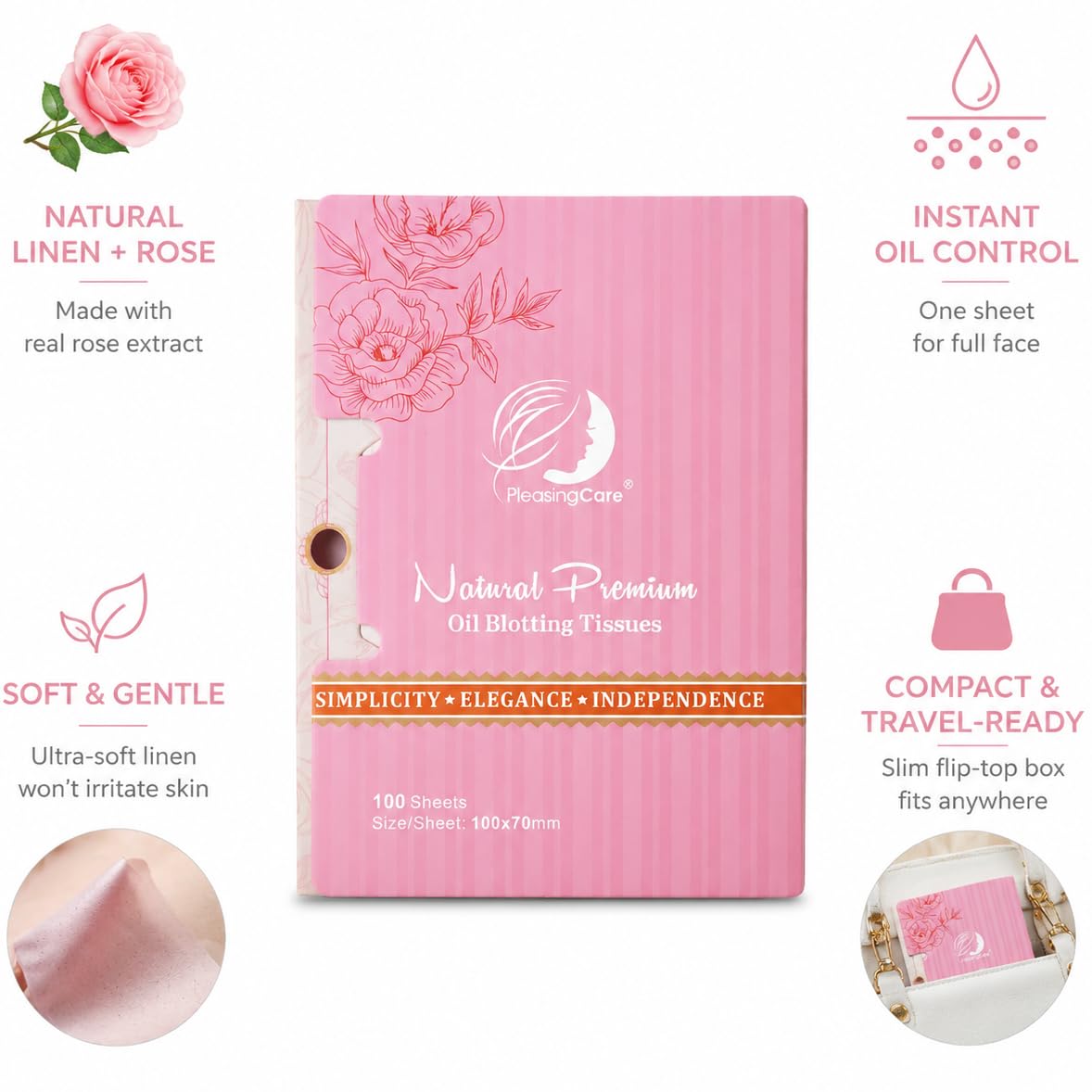 PleasingCare Large Face Oil Blotting Sheets packaging size comparison