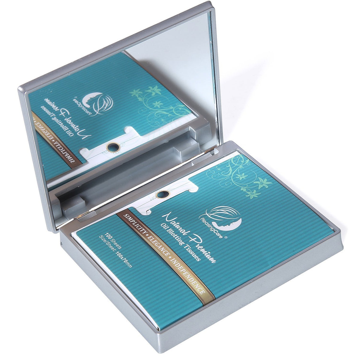 PleasingCare silver compact makeup mirror front view
