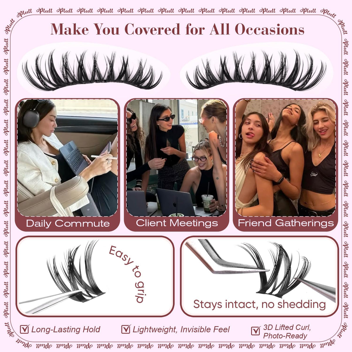 Pleell Lash Clusters Kit displayed on a vanity table