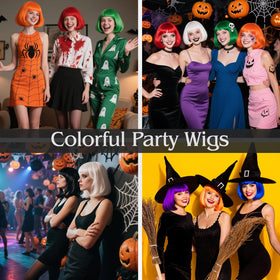 PLULON Black Bob Wig with vibrant colours on display
