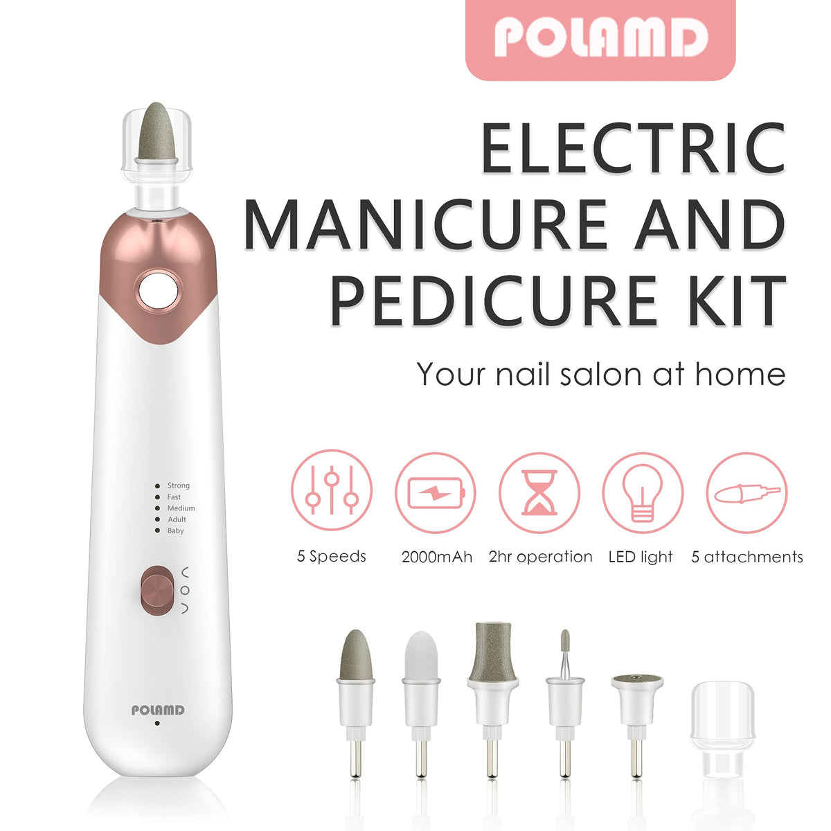 POLAMD Electric Nail File with drill bits and accessories