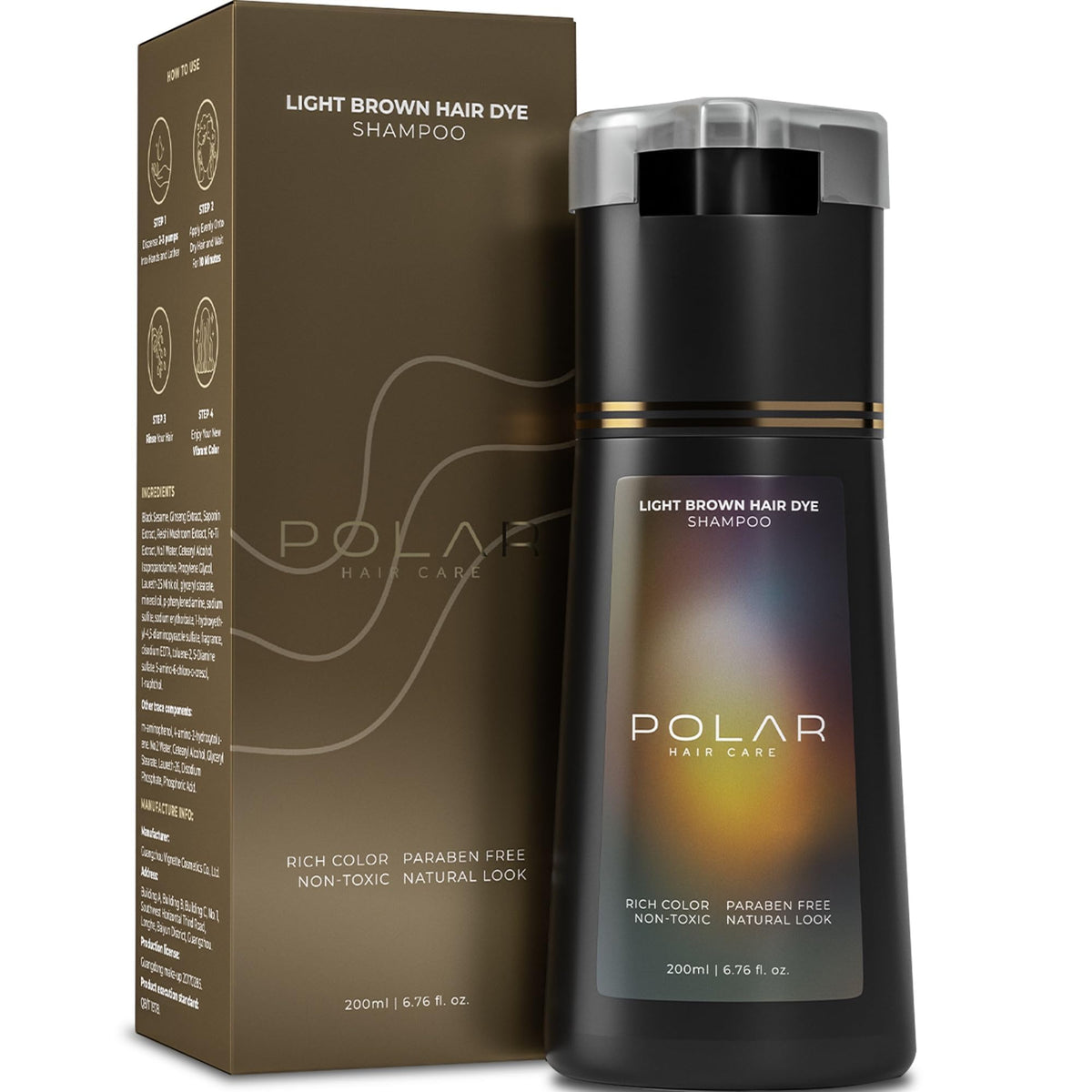 POLAR HAIR CARE Light Brown Hair Dye Shampoo bottle front view