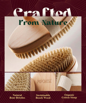 POPCHOSE Dry Brushing Body Brush with cotton strap for grip