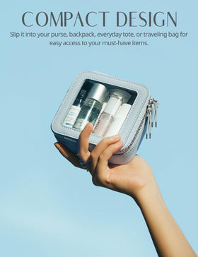 Popvibe Clear Makeup Bag compact size next to a smartphone