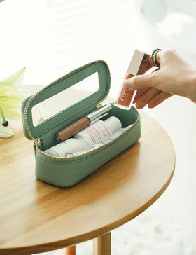 Popvibe Clear Makeup Bag displayed on a desk