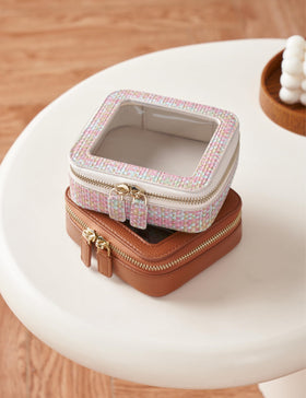 Popvibe Clear Makeup Bag displayed with beauty products