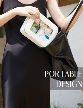Popvibe Clear Makeup Bag displayed with travel essentials