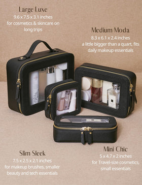 Popvibe Clear Makeup Bag displayed with travel essentials