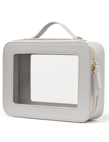 Popvibe Clear Makeup Bag front view in beige grey