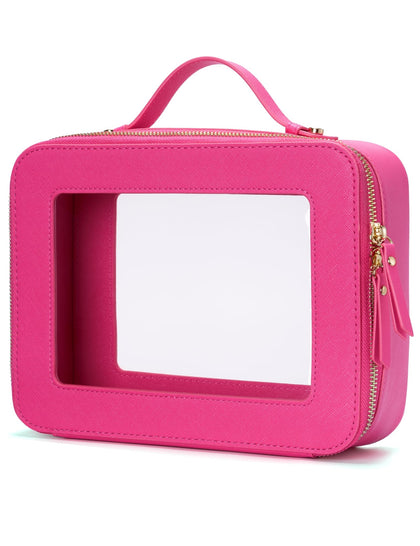 Popvibe Clear Makeup Bag front view in hot pink