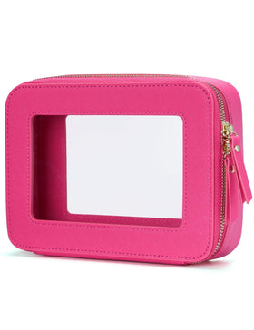 Popvibe Clear Makeup Bag front view in hot pink