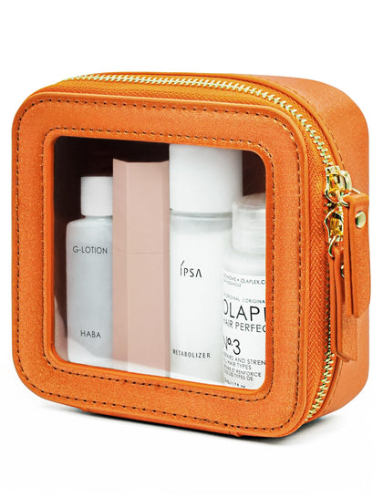 Popvibe Clear Makeup Bag front view in orange