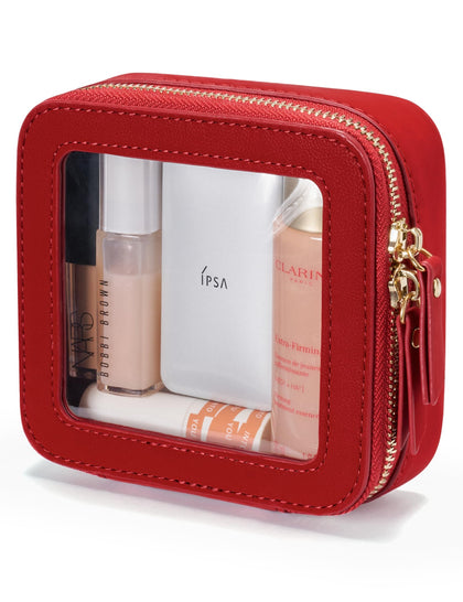 Popvibe Clear Makeup Bag front view in red