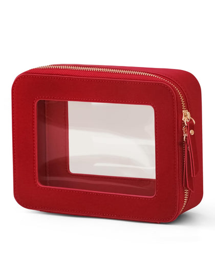 Popvibe Clear Makeup Bag front view in red