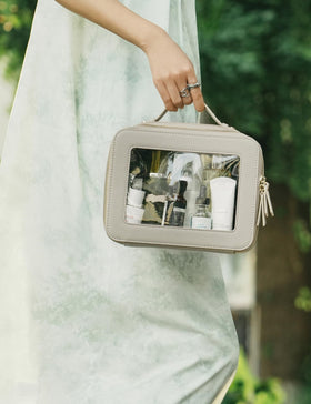 Popvibe Clear Makeup Bag in a travel setting