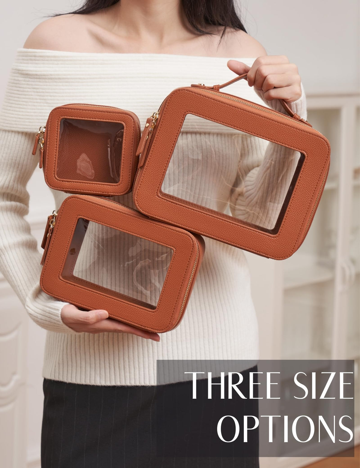 Popvibe Clear Makeup Bag in a travel setting
