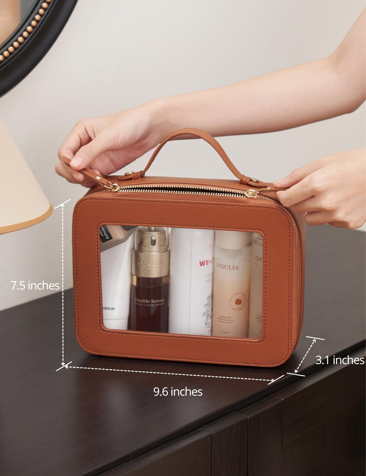 Popvibe Clear Makeup Bag interior with makeup products