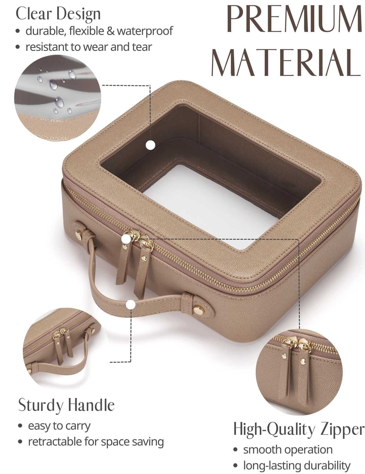 Popvibe Clear Makeup Bag Large side view with zipper
