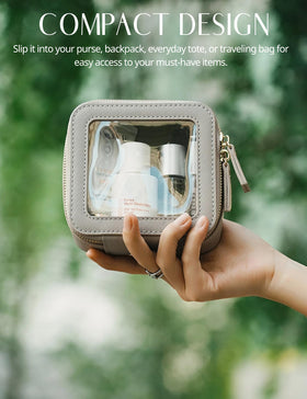 Popvibe Clear Makeup Bag on a bathroom counter