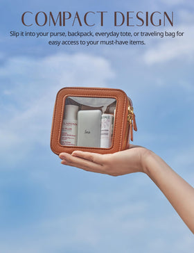 Popvibe Clear Makeup Bag on a travel suitcase