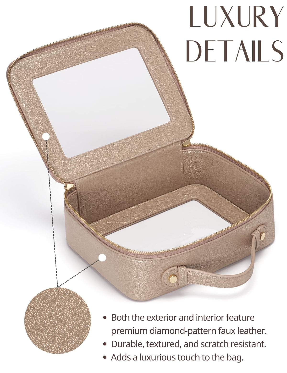 Popvibe Clear Makeup Bag on a travel suitcase