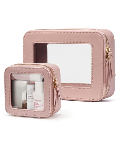 Popvibe Clear Makeup Bag Set front view in mauve pink