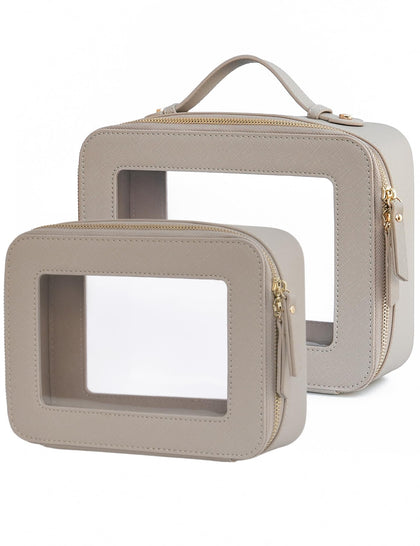 Popvibe Clear Makeup Bag Set front view with medium and large bags