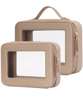 Popvibe Clear Makeup Bag Set in gold, front view