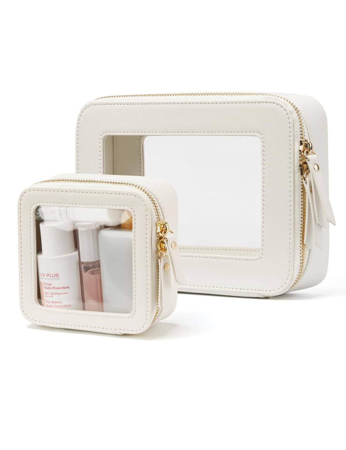 Popvibe Clear Makeup Bag Set mini and medium sizes in white